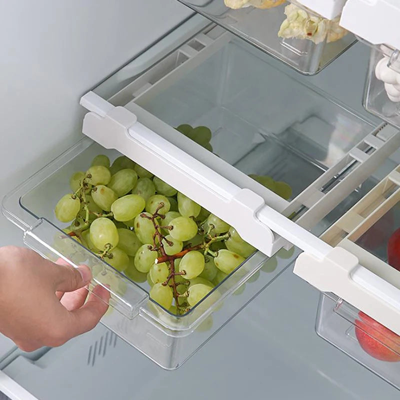 Kitchen Storage Box Fruit Vegetable Preservation Organizer Transparent Egg Container Under-Shelf Refrigerator Drawer